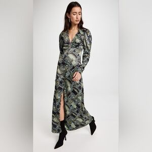 14. NWT GANNI CRINKLED SATIN MAXI DRESS IN PAISLEY WEAVE BLACK